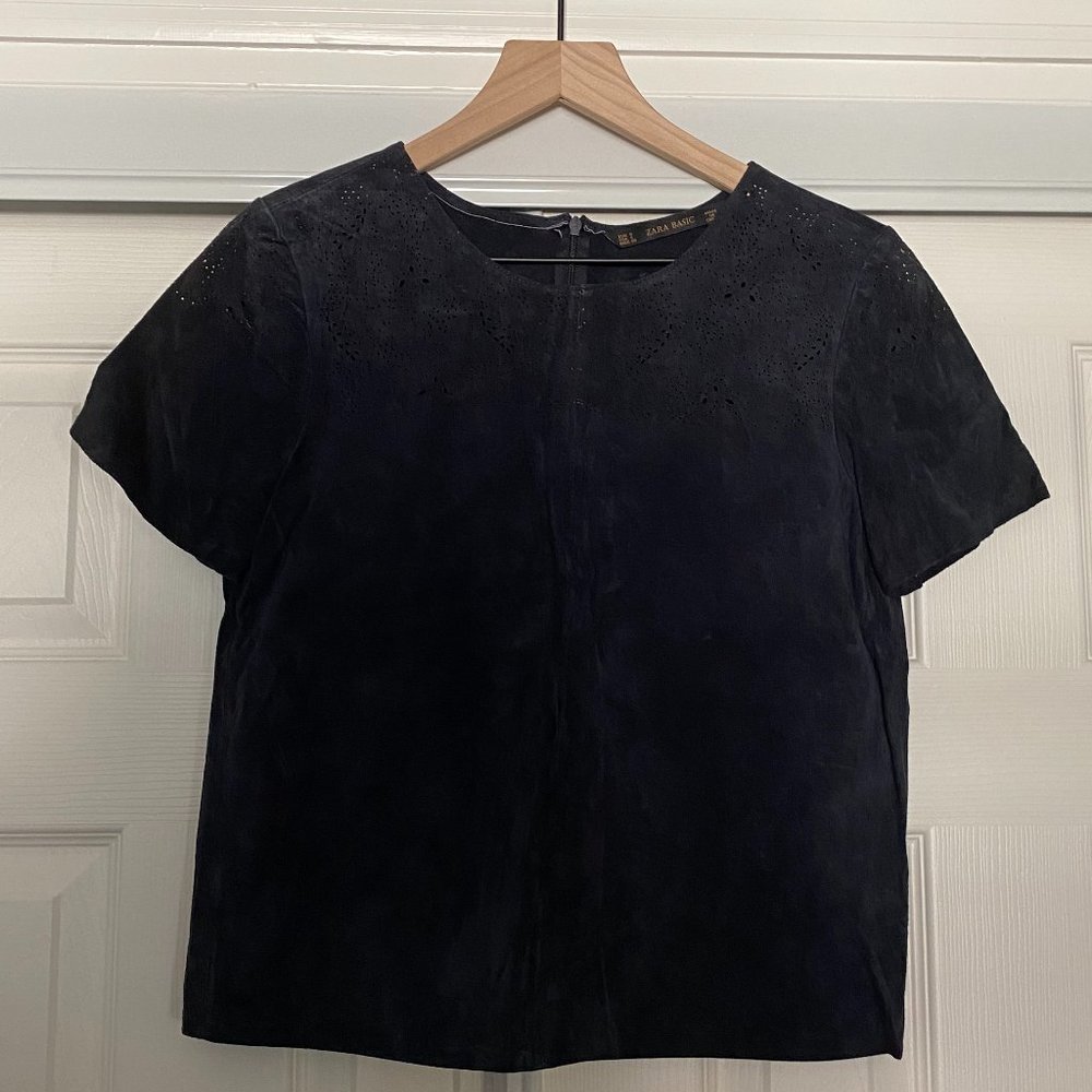 Navy Blue Suede Zara Blouse Size Small